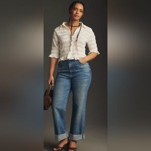 Maeve Smocked Button-Front Top, Size:1X